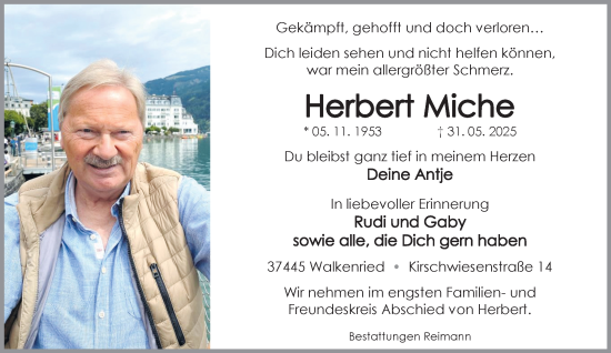 Traueranzeige von Herbert Miche von Harz Kurier
