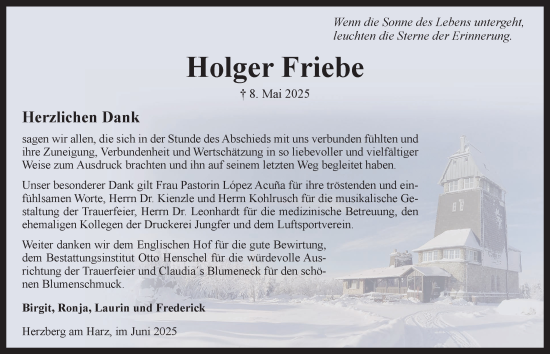 Traueranzeige von Holger Friebe von Harz Kurier
