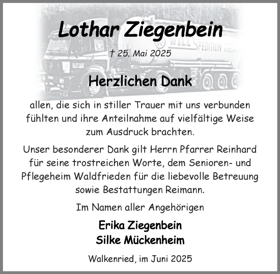 Traueranzeige von Lothar Ziegenbein von Harz Kurier