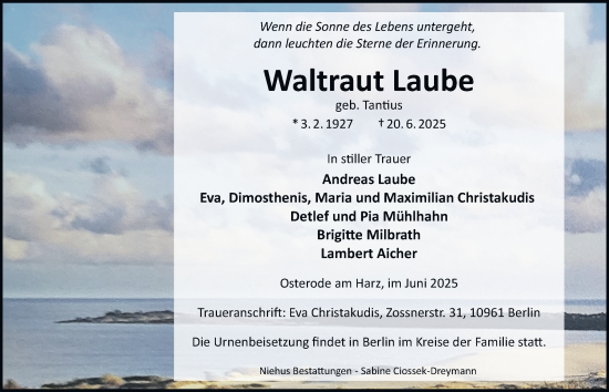 Traueranzeige von Waltraut Laube von Harz Kurier