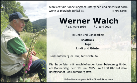 Traueranzeige von Werner Walch von Harz Kurier