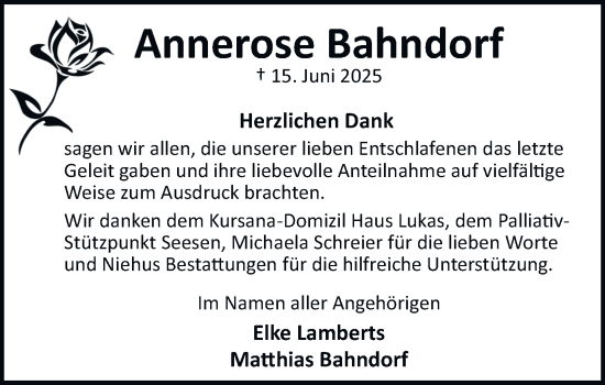 Traueranzeige von Annerose Bahndorf von Harz Kurier