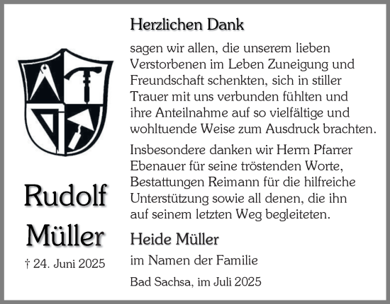 Traueranzeige von Rudolf Müller von Harz Kurier