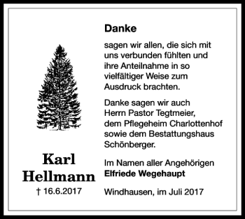 Traueranzeige von Karl Hellmann von Harz Kurier