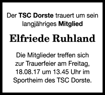 Traueranzeige von Elfriede Ruhland von Harz Kurier
