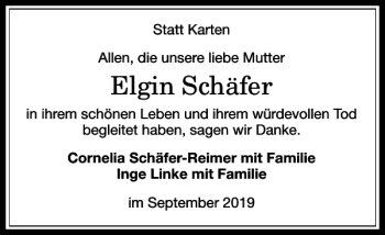Traueranzeige von Elgin Schäfer von Harz Kurier