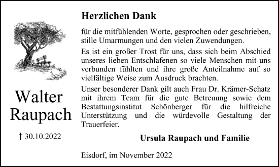 Traueranzeige von Walter Raupach von Harz Kurier