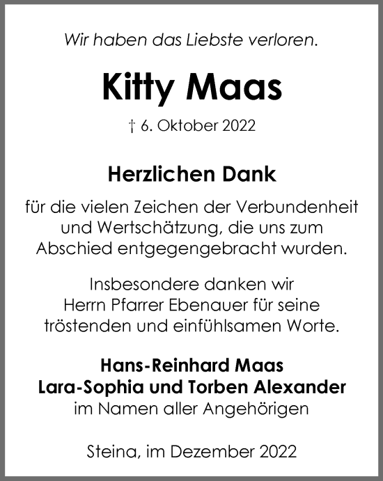 Traueranzeige von Kitty Maas von Harz Kurier