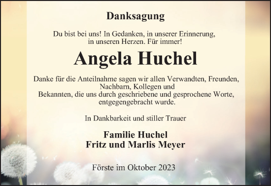 Traueranzeige von Angela Huchel von Harz Kurier