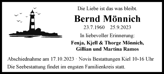 Traueranzeige von Bernd Mönnich von Harz Kurier