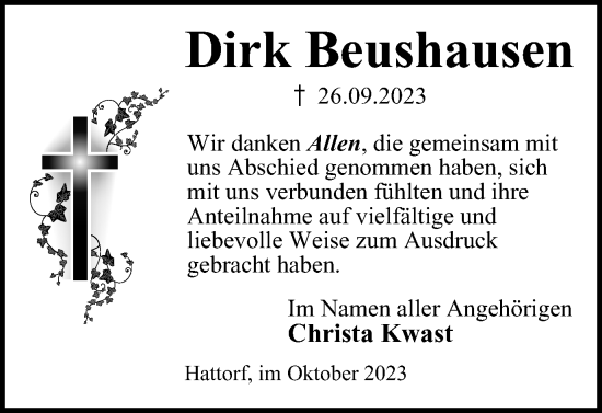 Traueranzeige von Dirk Beushausen von Harz Kurier