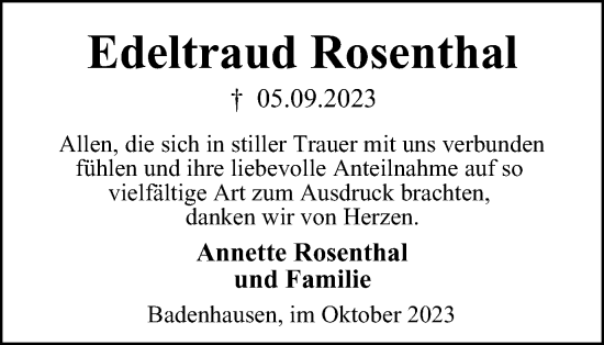 Traueranzeige von Edeltraud Rosenthal von Harz Kurier