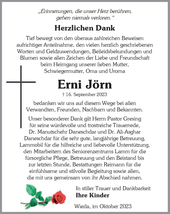Traueranzeige von Erni Jörn von Harz Kurier