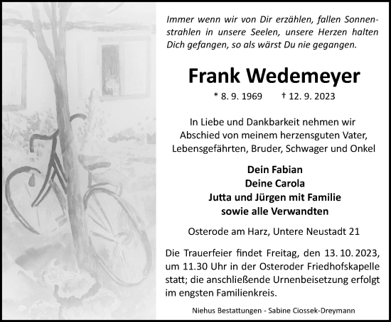 Traueranzeige von Frank Wedemeyer von Harz Kurier