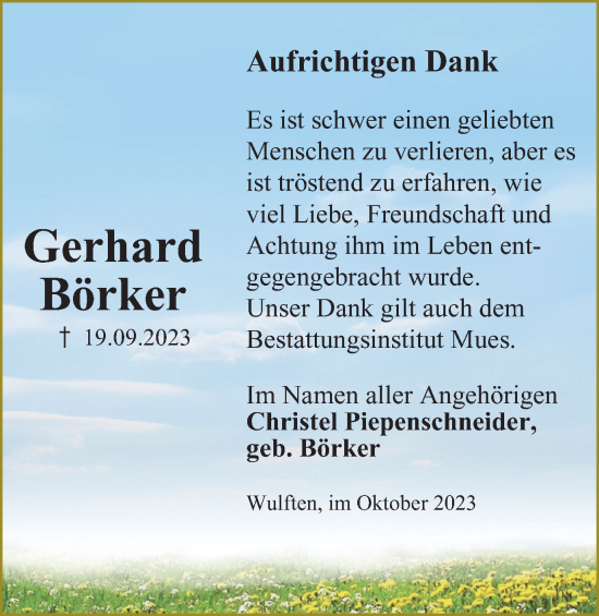 Traueranzeige von Gerhard Börker von Harz Kurier