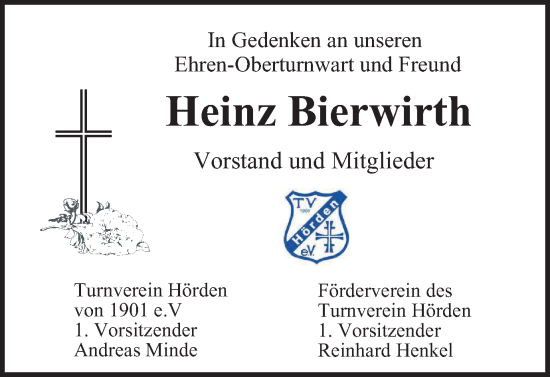 Traueranzeige von Heinz Bierwirth von Harz Kurier