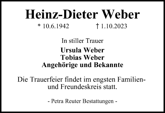Traueranzeige von Heinz-Dieter Weber von Harz Kurier
