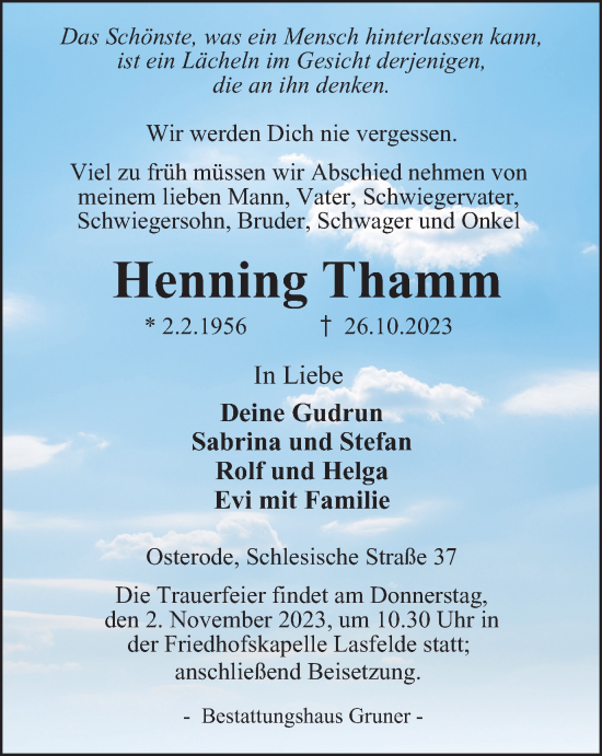 Traueranzeige von Henning Thamm von Harz Kurier