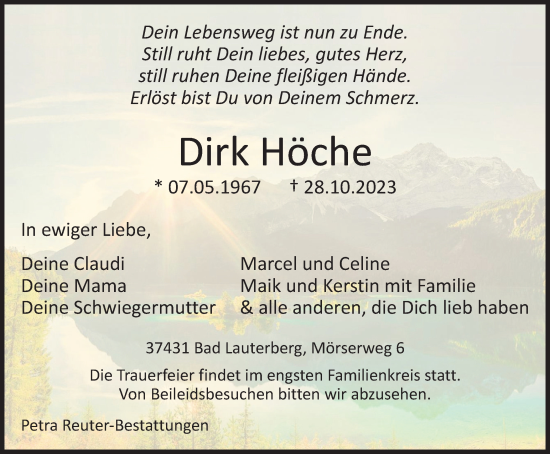 Traueranzeige von Dirk Höche von Harz Kurier