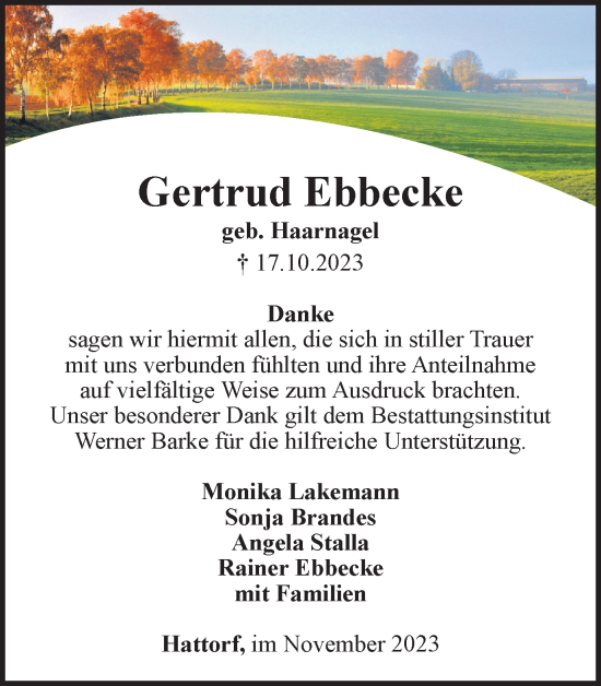 Traueranzeige von Gertrud Ebbecke von Harz Kurier