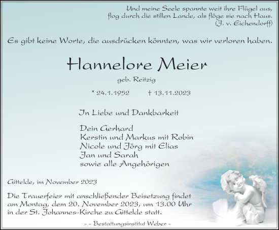 Traueranzeige von Hannelore Meier von Harz Kurier
