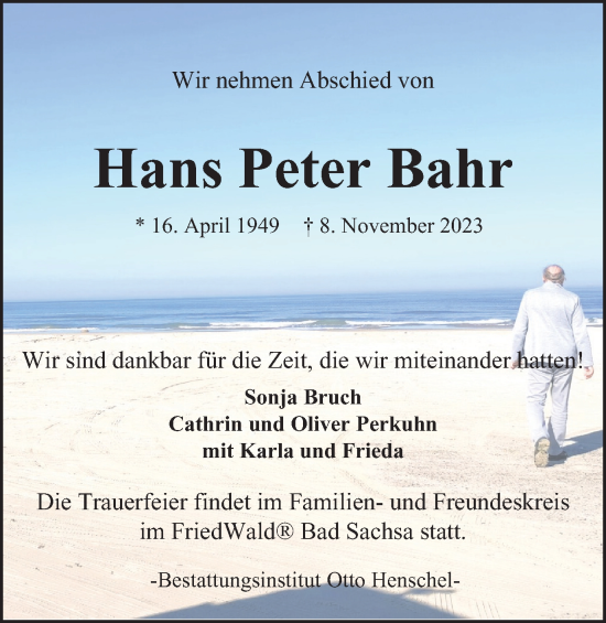 Traueranzeige von Hans Peter Bahr von Harz Kurier