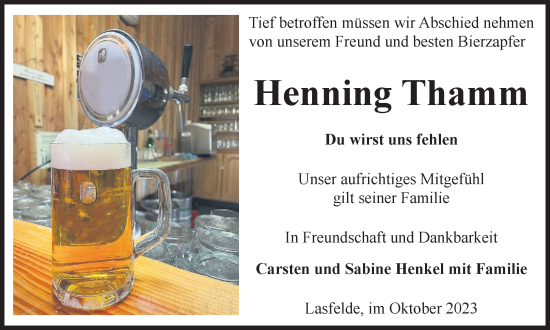 Traueranzeige von Henning Thamm von Harz Kurier