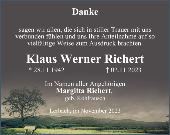 Traueranzeige von Klaus Werner Richert von Harz Kurier