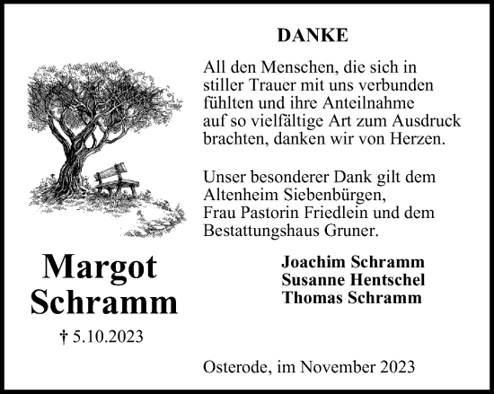 Traueranzeige von Margot Schramm von Harz Kurier