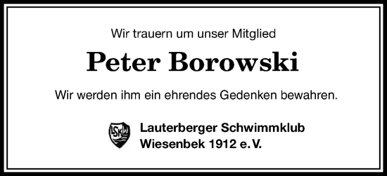 Traueranzeige von Peter Borowski von Harz Kurier