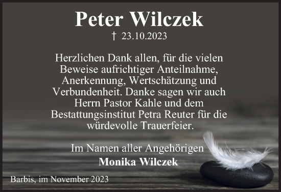 Traueranzeige von Peter Wilczek von Harz Kurier