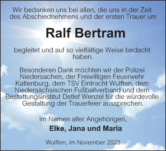 Traueranzeige von Ralf Bertram von Harz Kurier