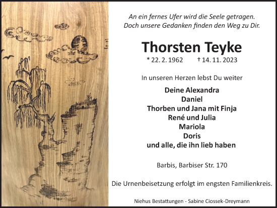 Traueranzeige von Thorsten Teyke von Harz Kurier