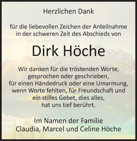 Traueranzeige von Dirk Höche von Harz Kurier