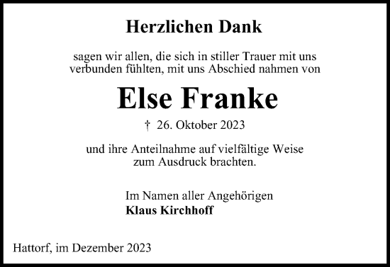 Traueranzeige von Else Franke von Harz Kurier
