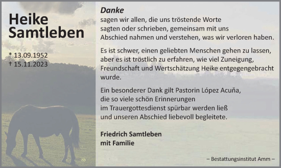 Traueranzeige von Heike Samtleben von Harz Kurier