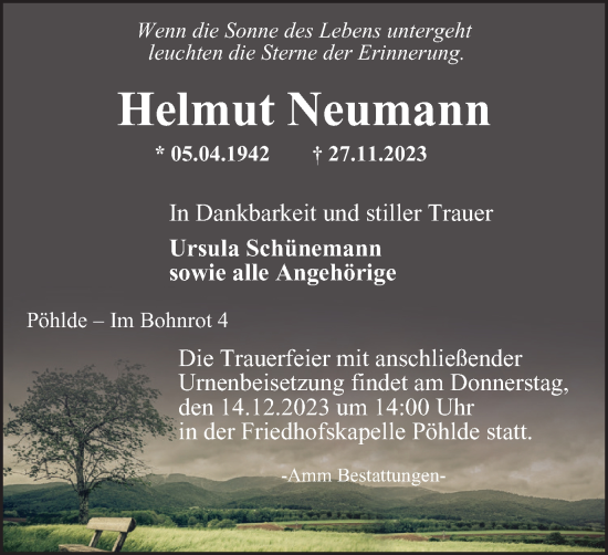 Traueranzeige von Helmut Neumann von Harz Kurier