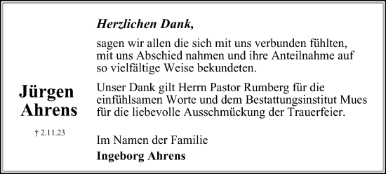 Traueranzeige von Jürgen Ahrens von Harz Kurier