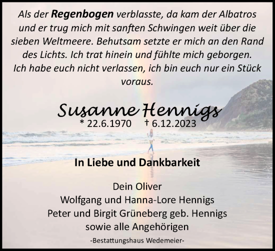 Traueranzeige von Susanne Hennigs von Harz Kurier