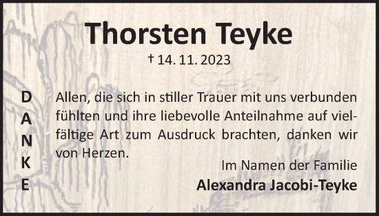 Traueranzeige von Thorsten Teyke von Harz Kurier