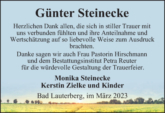 Traueranzeige von Günter Steinecke von Harz Kurier