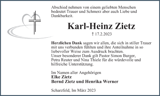 Traueranzeige von Karl-Heinz Zietz von Harz Kurier