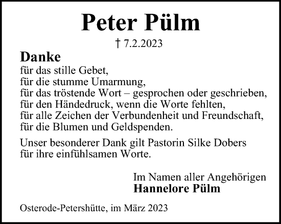 Traueranzeige von Peter Pülm von Harz Kurier
