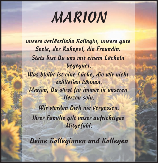 Traueranzeige von Marion  von Harz Kurier