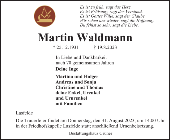 Traueranzeige von Martin Waldmann von Harz Kurier