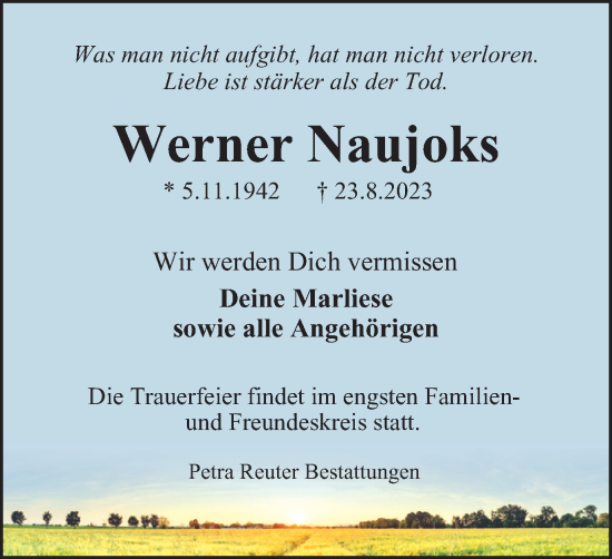 Traueranzeige von Werner Naujoks von Harz Kurier