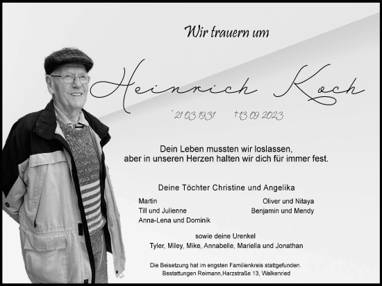 Traueranzeige von Heinrich Koch von Harz Kurier