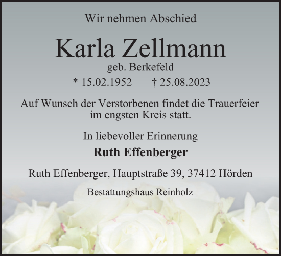 Traueranzeige von Karla Zellmann von Harz Kurier