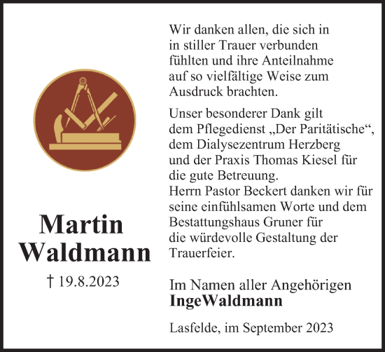 Traueranzeige von Martin Waldmann von Harz Kurier