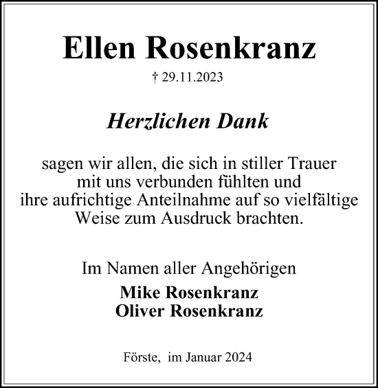 Traueranzeige von Ellen Rosenkranz von Harz Kurier